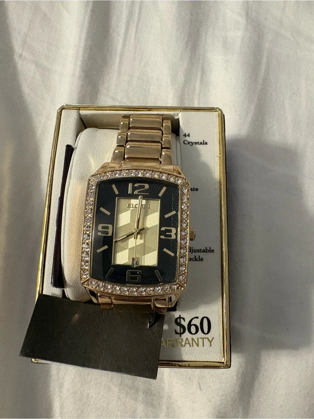 Gold-Tone Men’s Bracelet Watch with Crystal Bezel